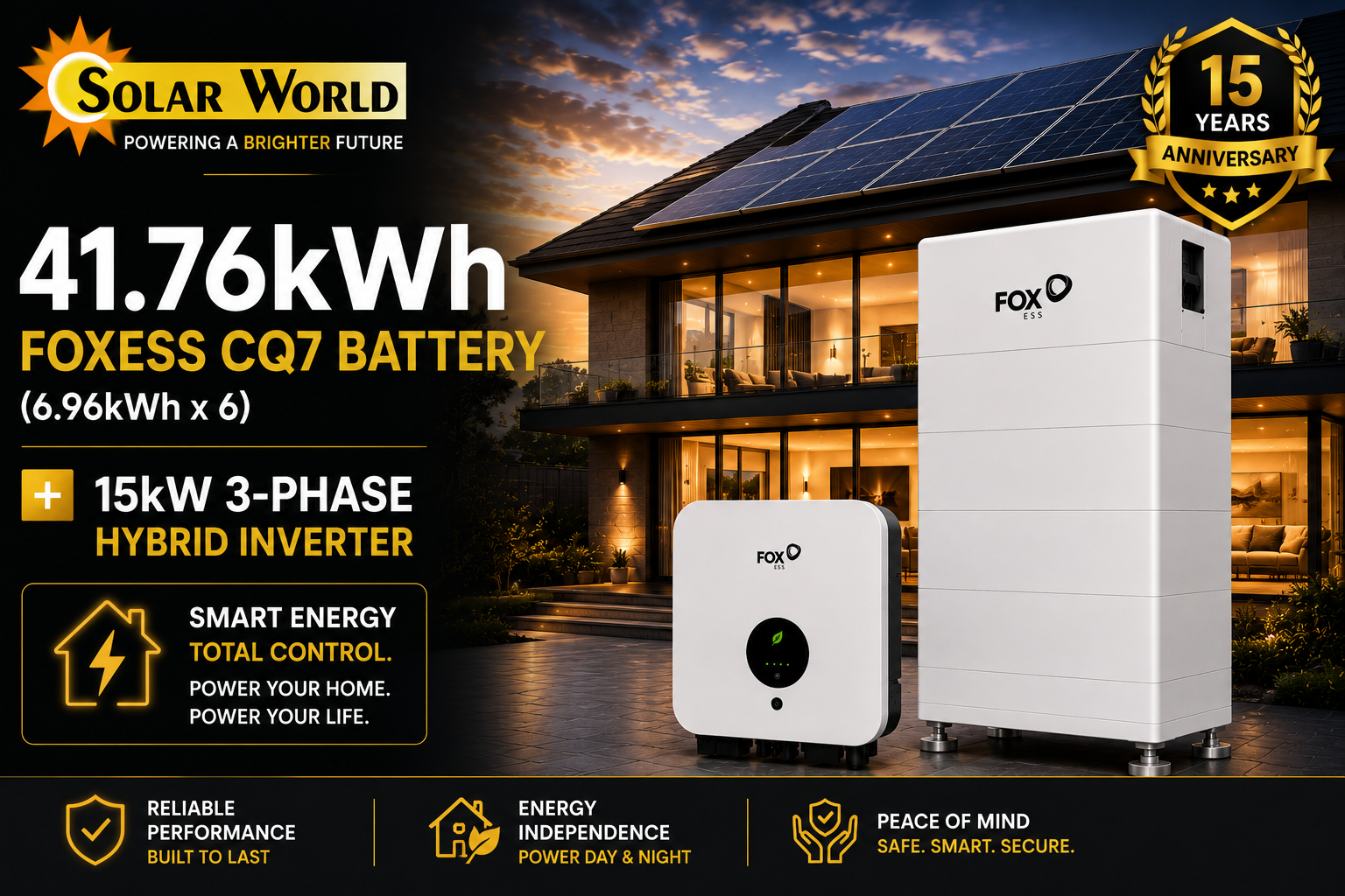 Foxess CQ7 41.76 kW battery (6.96 kW x 6) + 15 kW 3-phase Hybrid inverter