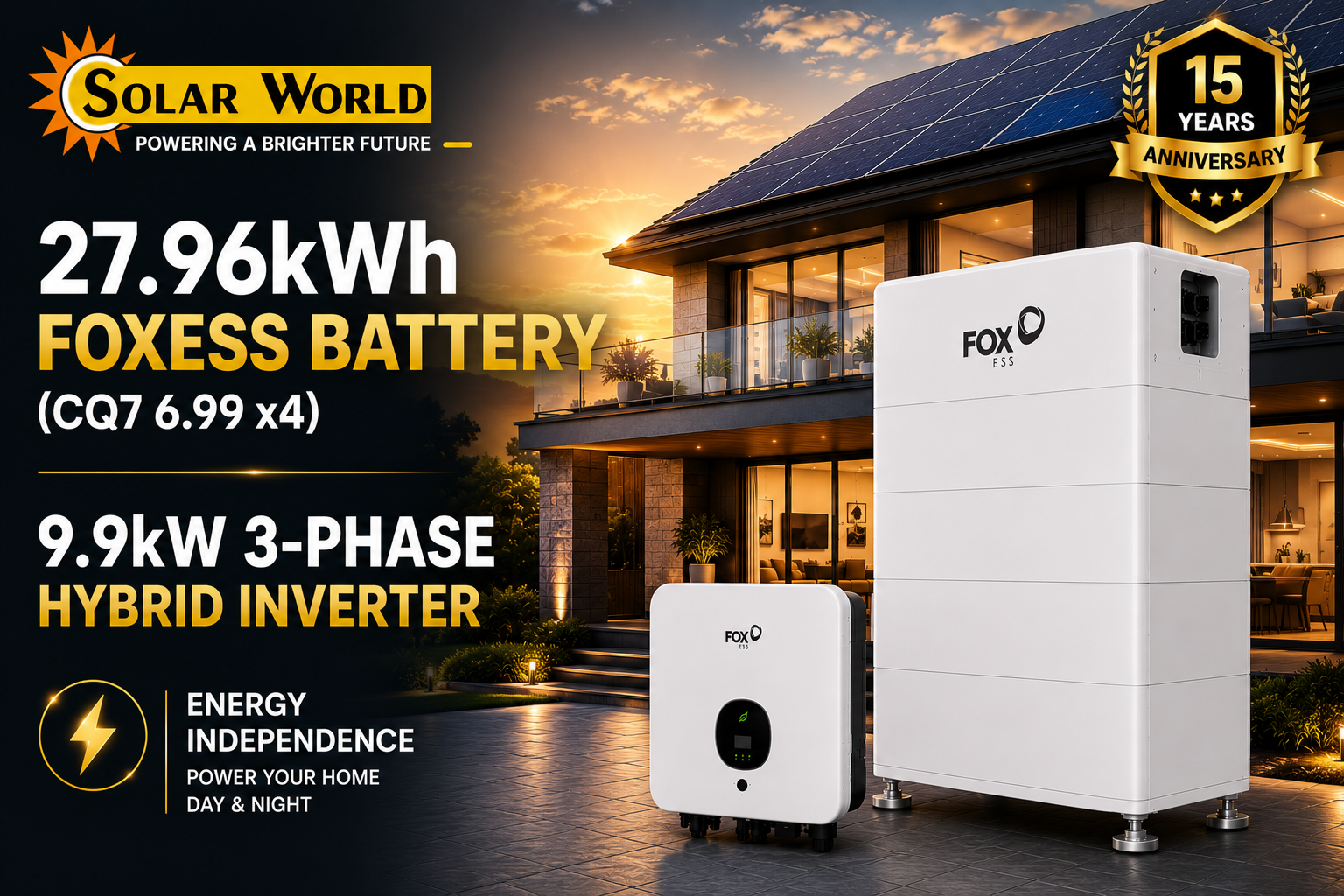27.84 kw Foxess Battery (CQ7 6.96 x4)  + 3 phase 9.9kw hybrid inverter Package